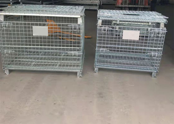 Cage galvanisée de palette en métal de la boîte de rangement 6.4mm avec les pieds/cadre pliable de fil