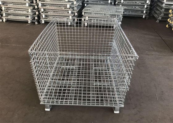 Cage galvanisée de palette en métal de la boîte de rangement 6.4mm avec les pieds/cadre pliable de fil