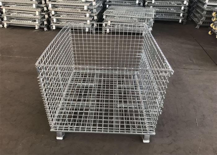 Cage galvanisée de palette en métal de la boîte de rangement 6.4mm avec les pieds/cadre pliable de fil